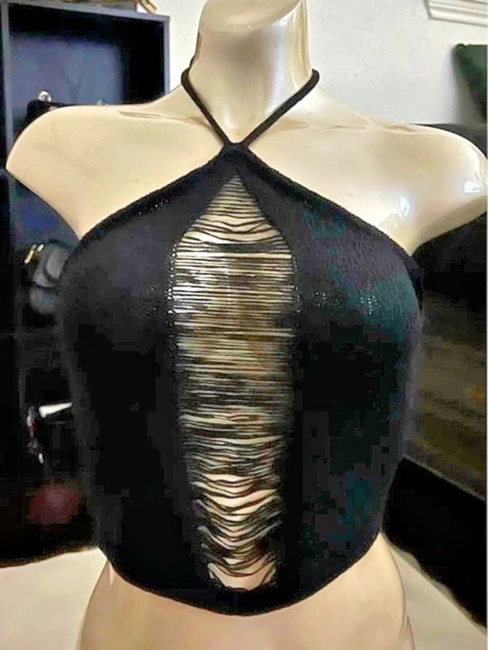 FASHIONOVA Black Halter Crop Top Size medium NWT
